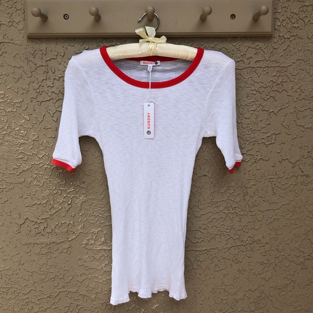 NWT SUNDRY Stretch Cuff Tee in White Size 0